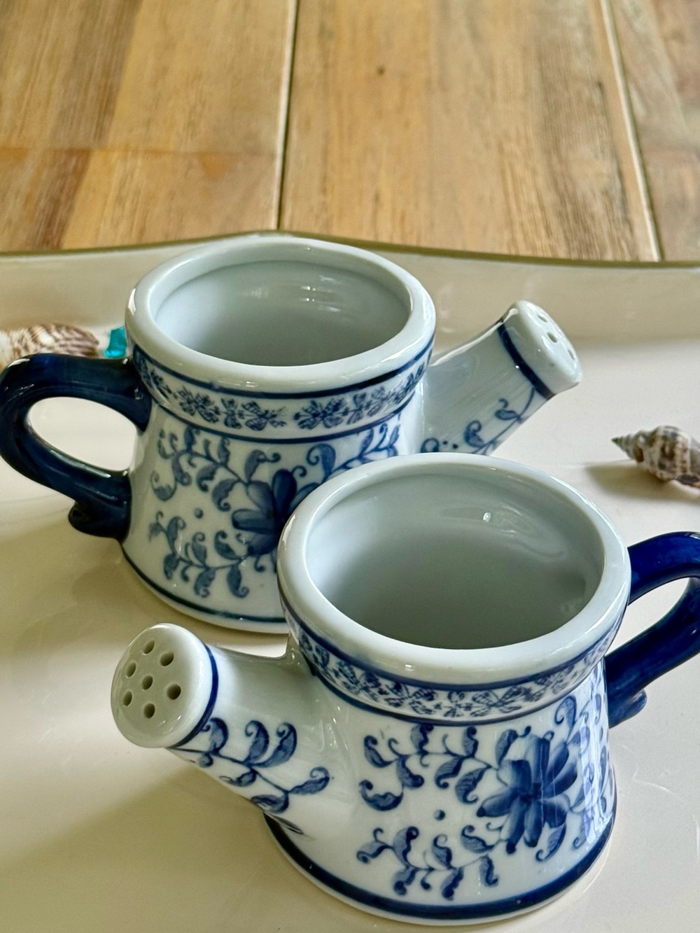 Blue and White Floral Ceramic Mini Watering Cans - Set of 2